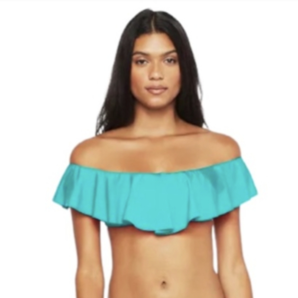 TRINA TURK Get Away Solids Off The Shoulder‎ Bandeau  Bikini Swim Top Si…
